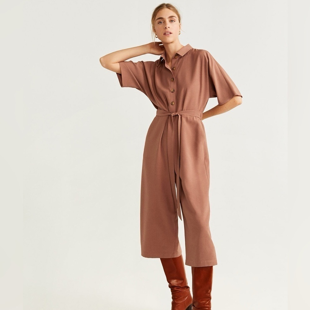 Mango MNG Short Sleeve Terracotta Jumpsuit XS